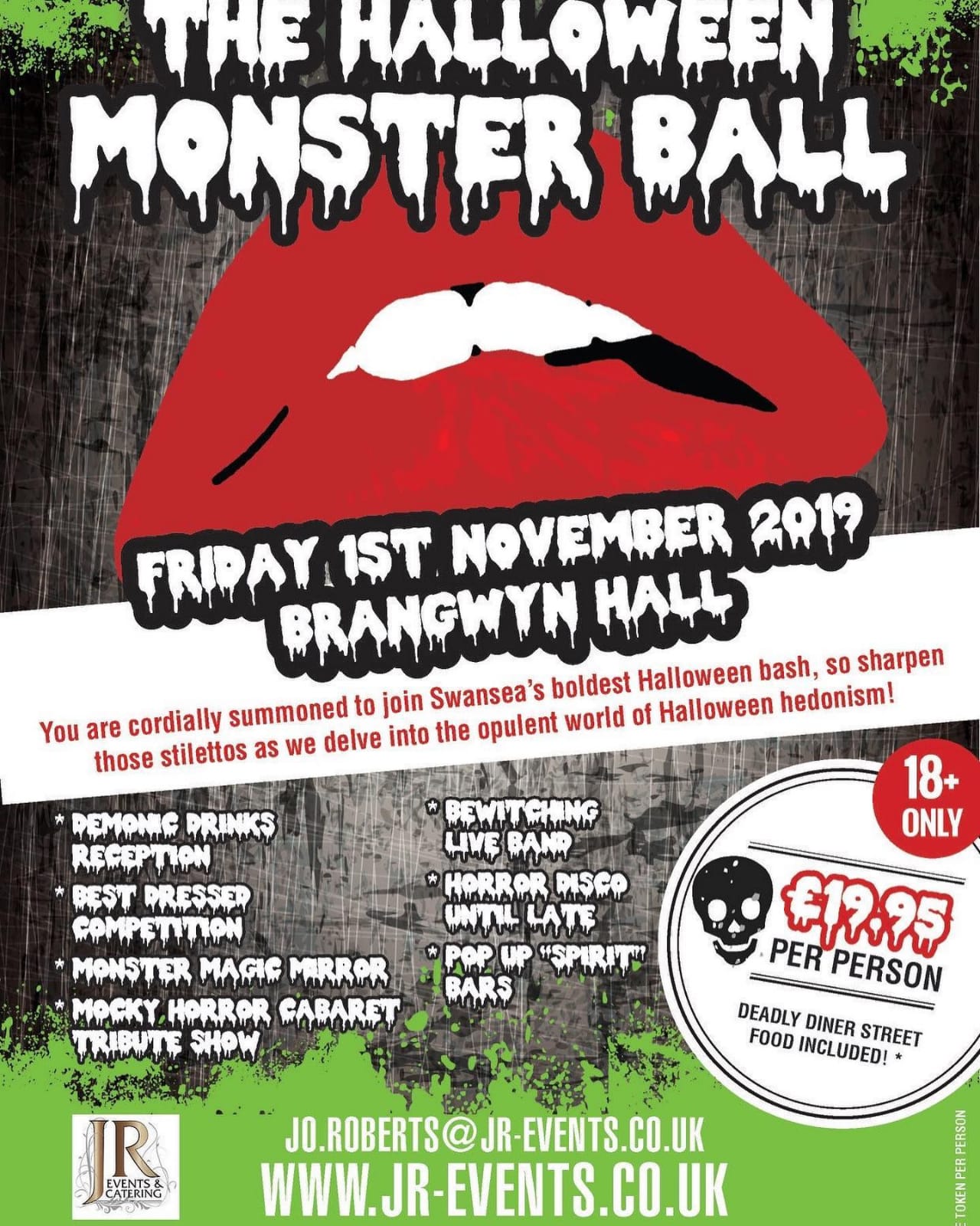 Stefan Pejic performing as Frank-n-Furter at The Halloween Monster Ball, Brangwyn Hall on Friday 1st November 2019