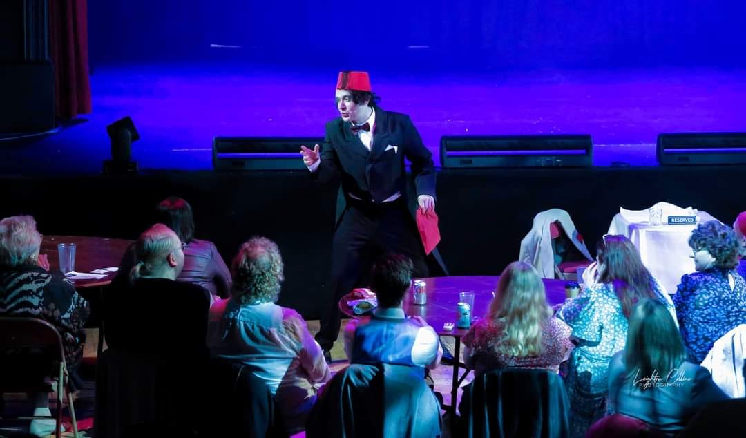 Stefan Pejic performing as 'Tommy Cooper in a special preview performance of 'Cooper! the musical